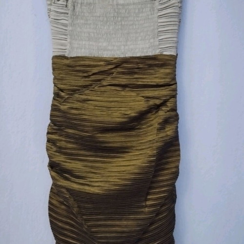 Short tight dress used, two-tone olive-beige