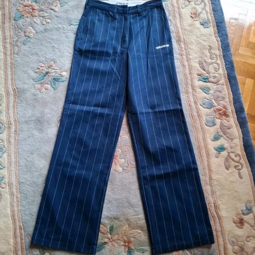 Adidas fabric pants dark blue with stripes, new, size 36