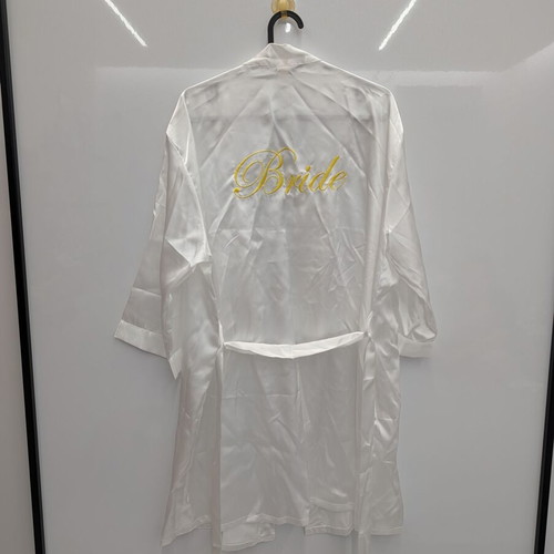 Bridal satin robe white with "Bride" embroidery medium new
