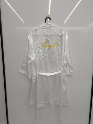 Bridal satin robe white with "Bride" embroidery medium new