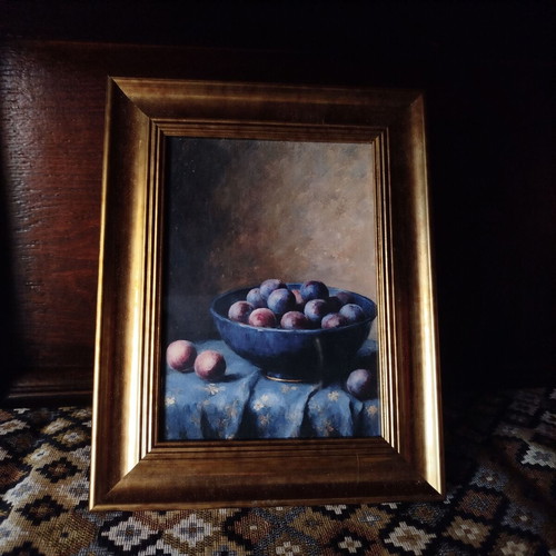 Vintage Still Life with Plums Framed Print 13x18 cm Museum Style