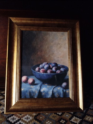 Vintage Still Life with Plums Framed Print 13x18 cm Museum Style