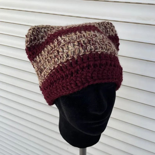 Handmade beanie with cat ears new, beige and burgundy