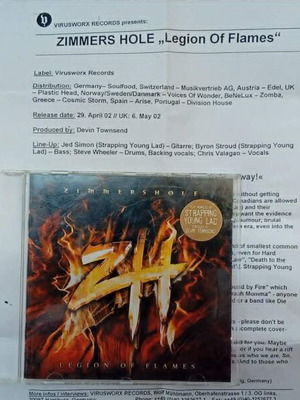 Zimmershole Legion Of Flames CD used, extreme metal