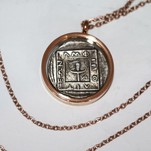 Ancient pendant silver-plated coin - replica - Philip, glass case necklace pendant 22K gold-plated