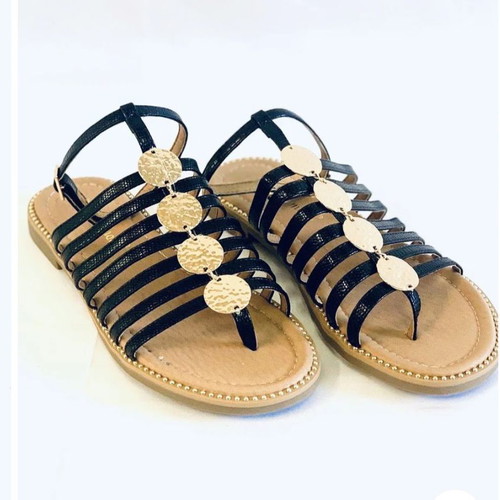 Black sandals with gold details like new