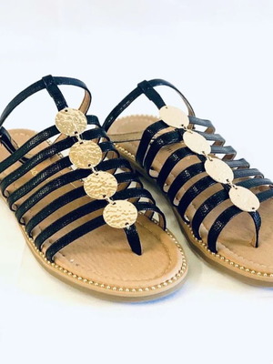 Black sandals with gold details like new