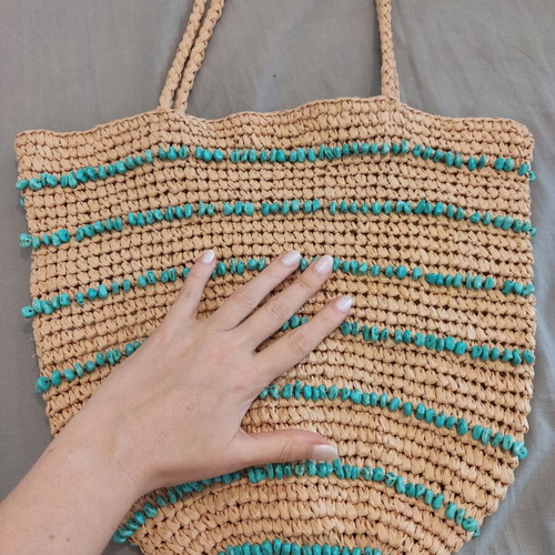 Zara summer boho chic shoulder bag with turquoise stones like new