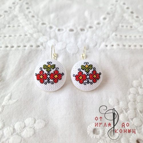 Earrings with embroidery, new, stainless steel parts
