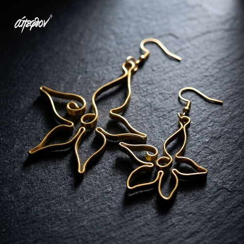 Σκουλαρίκια Lilium καινούργια, ασύμμετρα χρυσά boho χειροποίητα από Άπεφθον