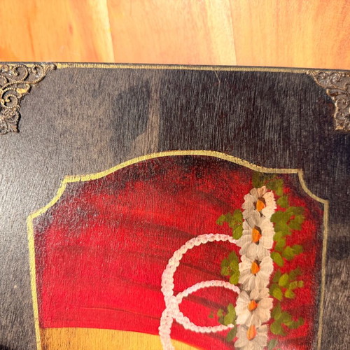 Vintage handmade wedding album like new with wooden cover and hand painting