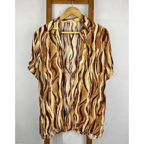 Vintage abstract animal print shirt L made in Italy viscose linen blend used