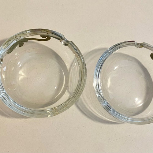 Kosta Boda crystal ashtrays new with silver decoration, set of 2