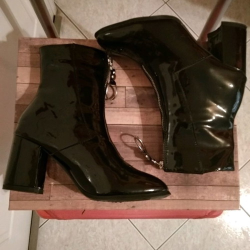 Patent leather ankle boots used, black, size 36, 7cm heel