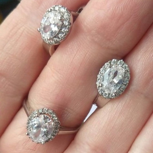 Vintage silver jewelry set Princess used, 925 sterling with cubic zirconia
