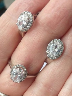 Vintage silver jewelry set Princess used, 925 sterling with cubic zirconia