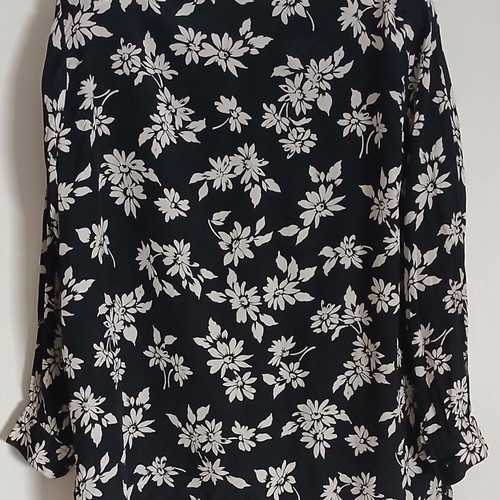 Vintage 80s/90s long sleeve shirt, black with white floral pattern