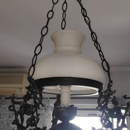 Antique ceiling lamp lamp, with opaline glass