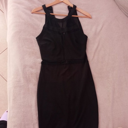 Morena Spain Black Evening Midi Dress with Mesh Details size L like new