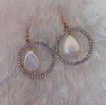 Pearl and rhinestone drop earrings, gold color, stainless steel
