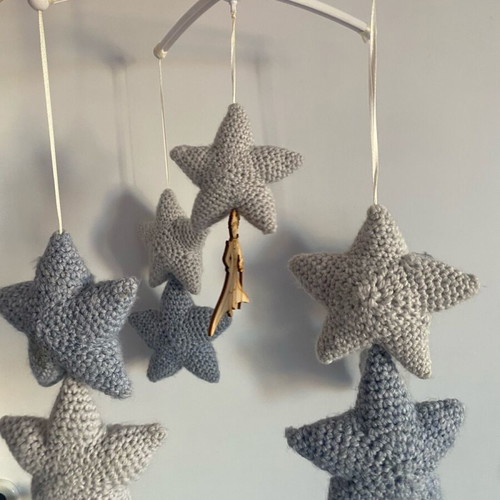 Handmade musical baby mobile with little prince and blue stars used