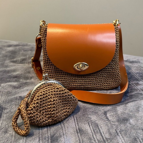 Shoulder bag and wallet made to order, beige and brown