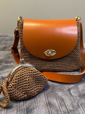 Shoulder bag and wallet made to order, beige and brown