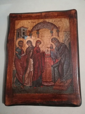 Aged icon on treated wood new, dimensions 30x40