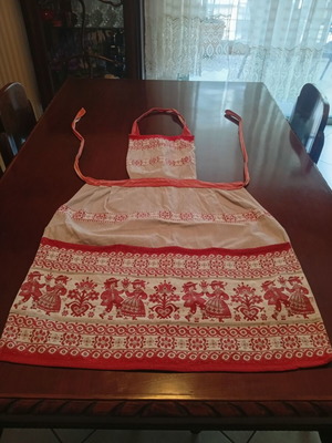Vintage kitchen apron with traditional folk art motifs 1950