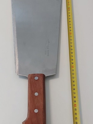 Professional butcher knives, used, with sharpener