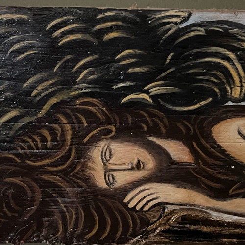 Mermaid on old Patmos boat wood new with signature