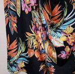 Printed blouse draped front with rings on straps, like new, Fashion Plus