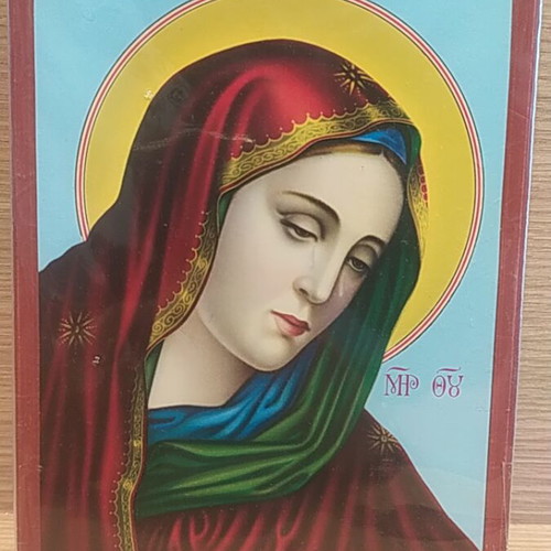 Wooden Handmade Icon of the Nazarene Style with Virgin Mary