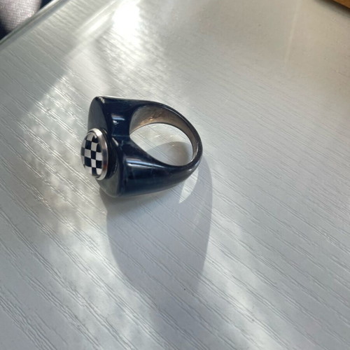 BlackCurrentPop ring new, black heart with checkerboard design