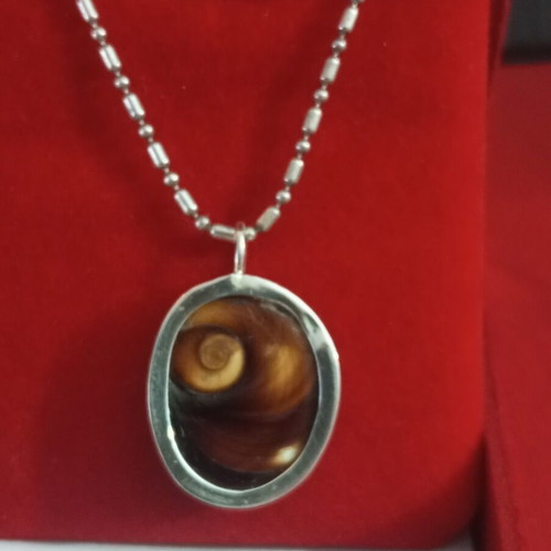 Silver 925 necklace with natural sea eye stone, chain 40cm, pendant 2.5cm