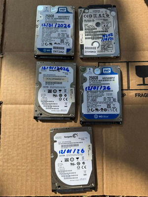 HDD 2.5" 250GB πακέτο 5 τεμαχίων, σαν καινούργιο, ελεγμένη υγεία 100%