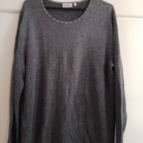 Canda women's blouse L used, grey with silver thread and rhinestones