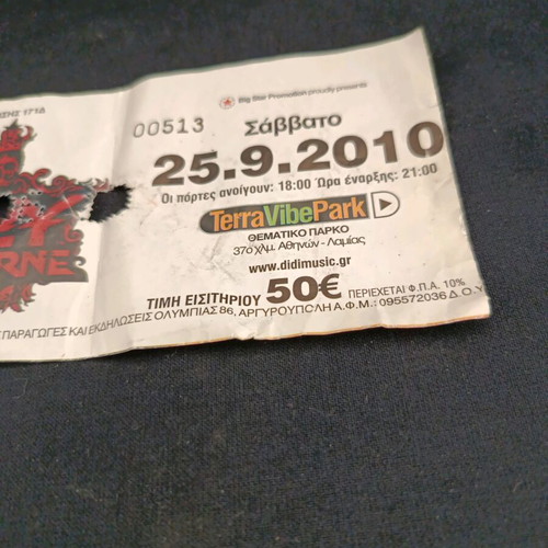 Ozzy Osbourne Terravibe 2010 concert ticket used