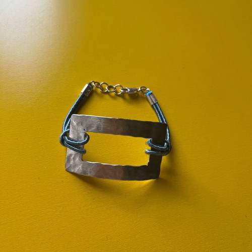 Silver 925 hammered bracelet blue boho new
