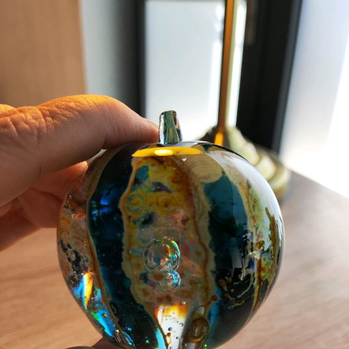 Mdina Glass Malta glass apple paperweight used