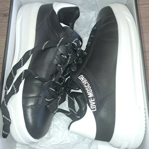 Love Moschino men's black leather sneakers new
