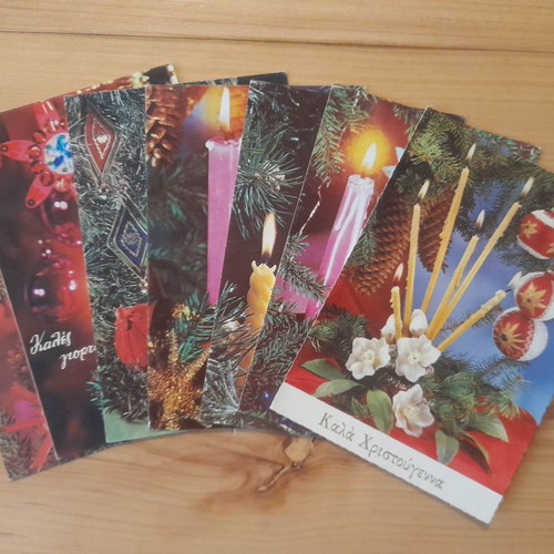 Vintage card postal candles used, pack of 7, Merry Christmas
