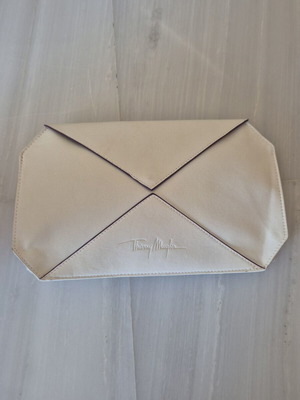 Thierry Mugler clutch like new, soft synthetic leather, white and purple