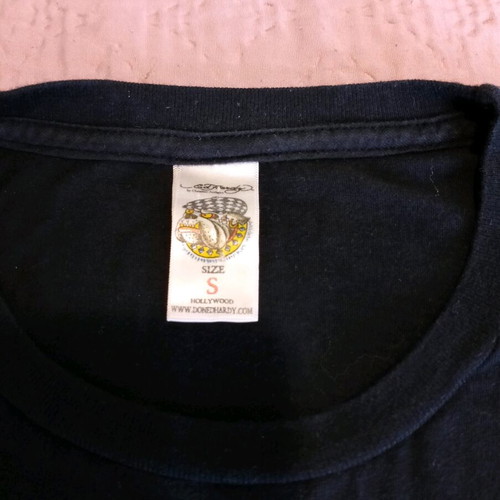 Ed Hardy T-shirt used in good condition, size S, black with multicolor design