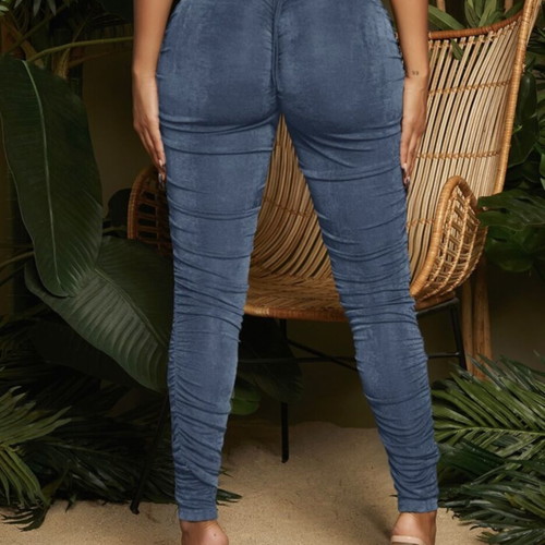 Pants with ruched details and cut-out blue, new, size M