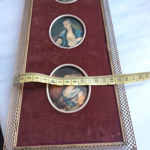 Vintage frame used with velvet and silk portraits of women