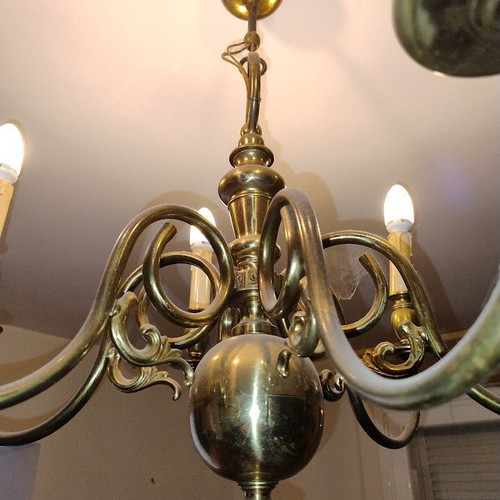 Bronze ceiling light chandelier used, 6 bulbs, neoclassical style