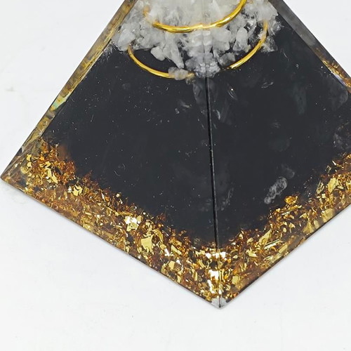 Orgonite pyramid with black tourmaline, quartz and Flower of Life symbol like new