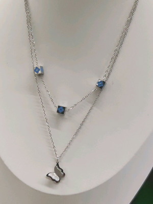 Steel necklace with butterfly new, blue and silver