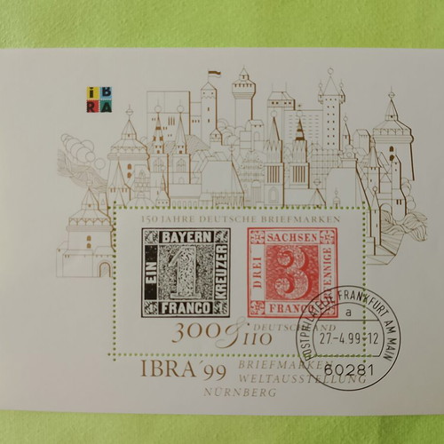 German stamps 1999 with first day covers Bonn and Frankfurt